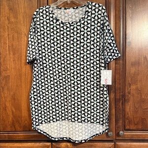 LuLaRoe Irma Mint, Black, and White Geometric Top